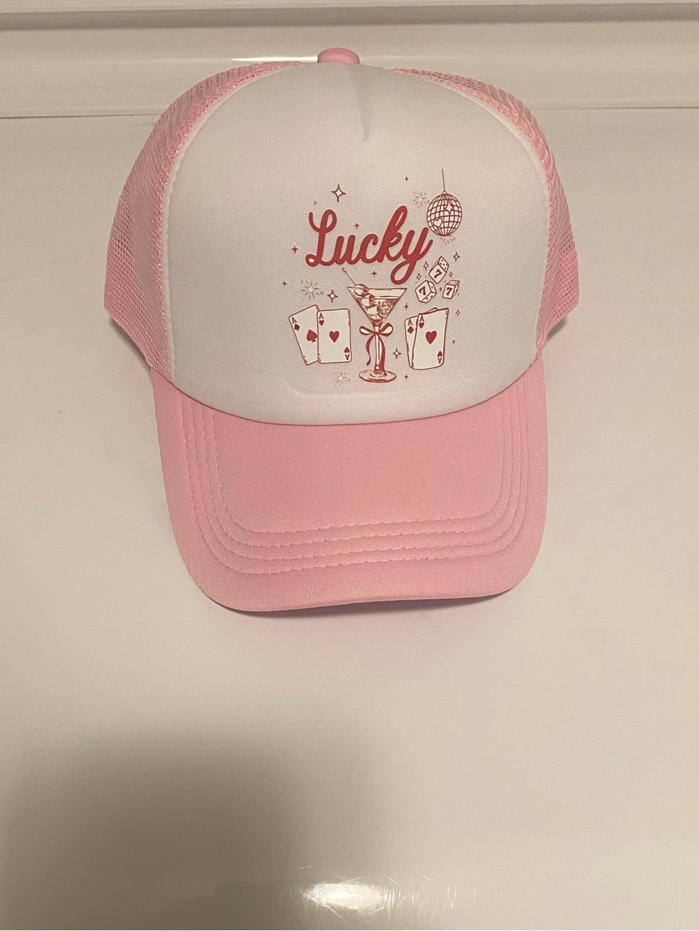 Lucky Pink Trucker Hat for women - Pink & White